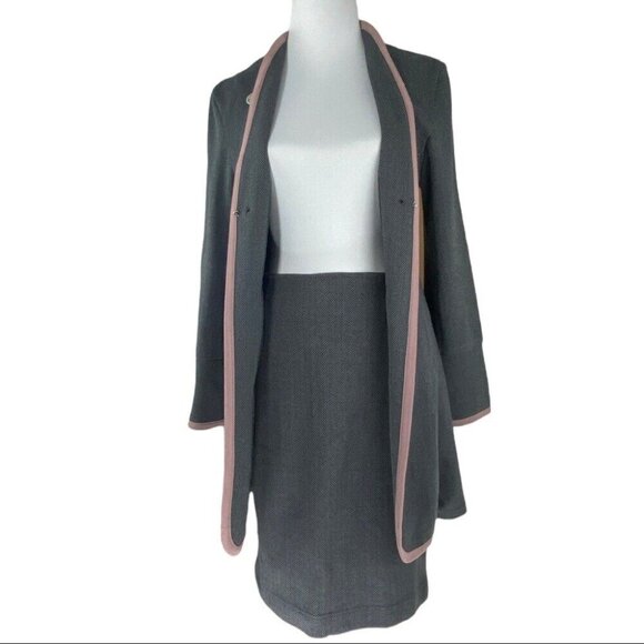 Jonano Women’s Gray Luxury Herringbone Modern Jacket and Skirt Suit M/C38/W31 - Picture 2 of 10